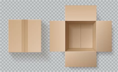 Cardboard Box Top View Open Closed Boxes Inside And Top Brown Pack M