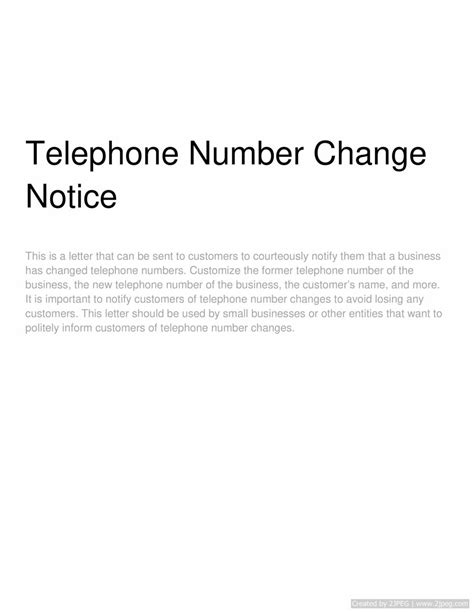 Telephone Number Change Notice