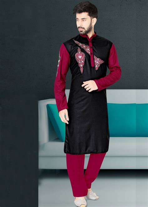 Black Embroidered Cotton Pathani Suit Ubicaciondepersonascdmxgobmx
