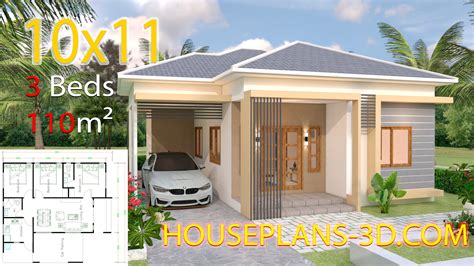 House Design 10x11 With 3 Bedrooms Hip Tiles House Plans 3d