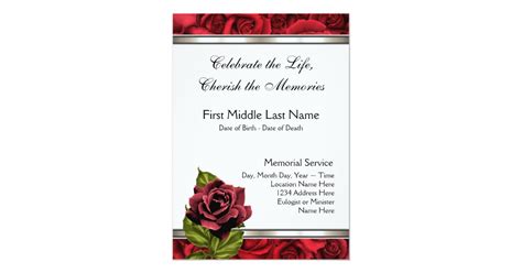 Red Rose Mourning Card Funeral Announcement