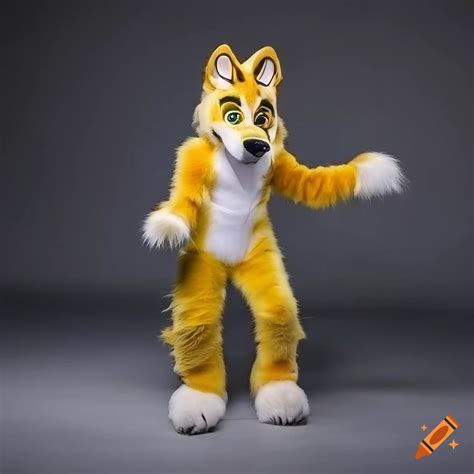 Detailed Yellow Fursuit Standing With Arms At Side