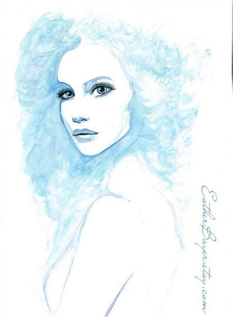 Синьо вълшебство Creativitycocktail Fashion Illustration Watercolor Beauty Illustration