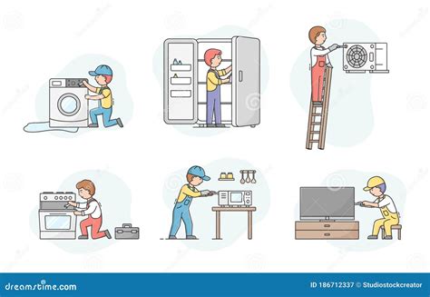 Concept Of Electric Appliances Service Set Of Professional Workers