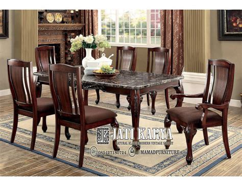 Memilih antara bahan yang berbeza untuk meja makan anda boleh menjadi tugas yang. Meja Kursi Makan Jati Jepara Carpia Marble Top Mewah ...