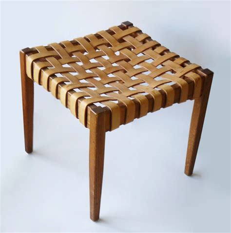 Mid Century 1950s Danish Woven Leather And Wood Stool
