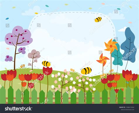 Cartoon Card Spring Season Flowers Field Stock Vector Royalty Free