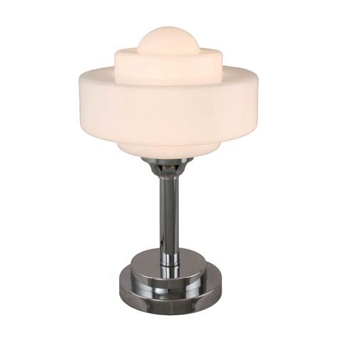 art deco table lamp with chrome base and school house opal glass shade