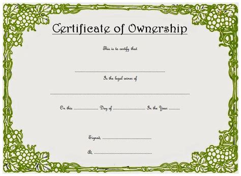 Certificate Of Ownership Template Certificate Of Recognition Sexiz Pix