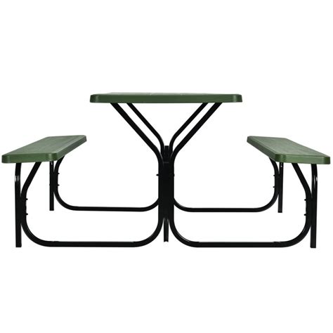 All Weather Outdoor Picnic Table Bench Set With Metal Base Wood Costway