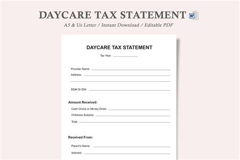 Daycare Tax Statement,Childcare Form Graphic by watercolortheme