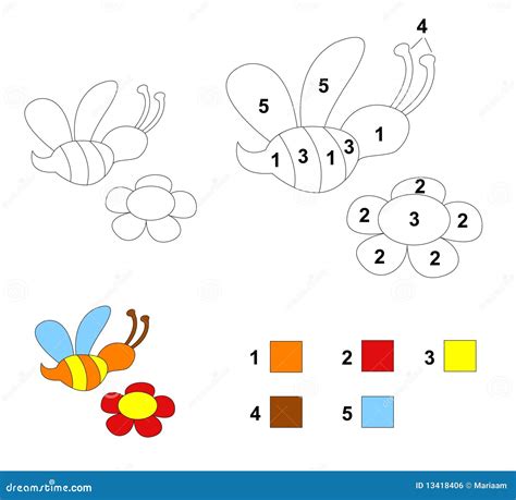 Color By Number Game The Bee And Flower Stock Illustration