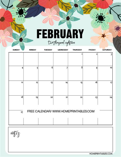 Free February 2018 Calendars Home Printables