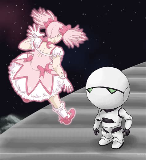 Kaname Madoka And Marvin The Paranoid Android Mahou Shoujo Madoka Magica And 1 More Drawn By