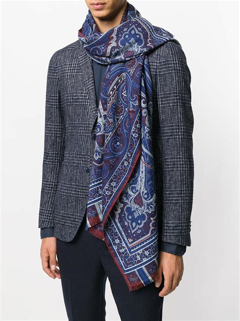 Etro Wool Paisley Scarf In Blue For Men Lyst