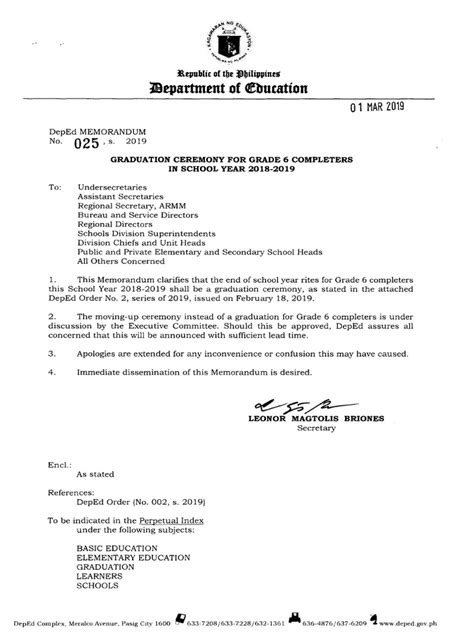 Dms2019025 Deped Memorandum Education Policy Schools