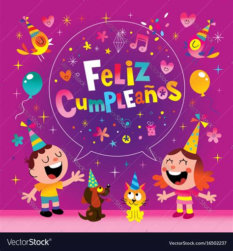 Feliz Cumpleanos Happy Birthday In Spanish Kids Vector Image Images