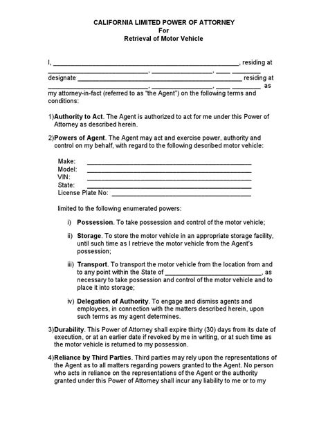 Limited Power Of Attorney California Template