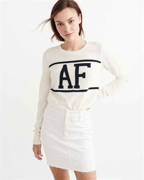 Lyst Abercrombie And Fitch Logo Crew Sweater In White