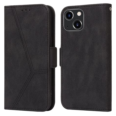 Embossing Stripe Rfid Leather Phone Case For Iphone 13 Mini Black