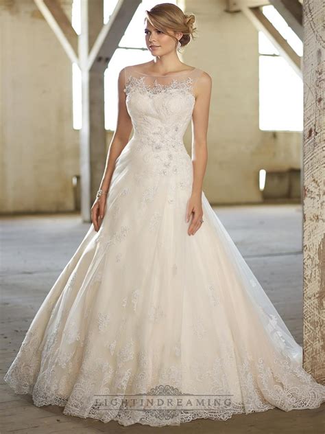 Stunning A Line Illusion Neckline And Back Lace Wedding Dresses