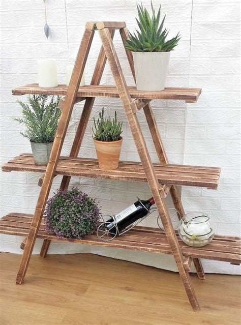 Rustic 3 Tier Wooden Ladder Shelf Shelves Bookcase Plant Flower