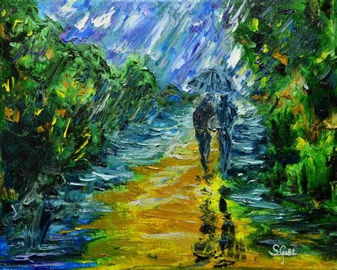 paseo bajo la lluvia cuadro original Óleo sobre lienzo comprar cuadros pinturas de
