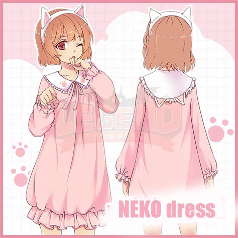 Pink Cat Neko Skirt Dress Cat Cosplay Adult Japanese Girl Style Dress