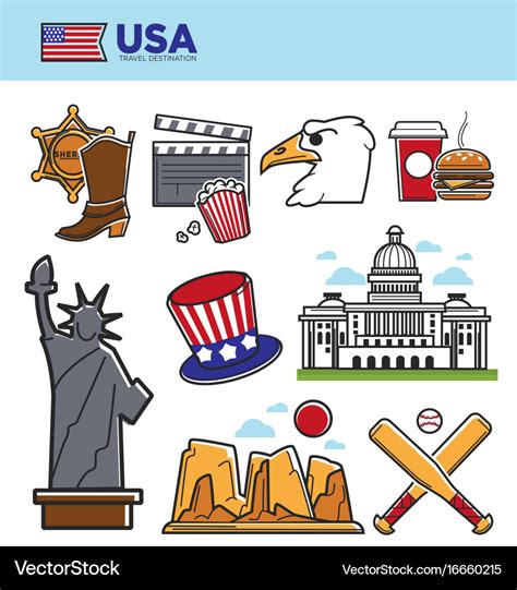Usa America Travel Landmarks Symbols And American Vector Image