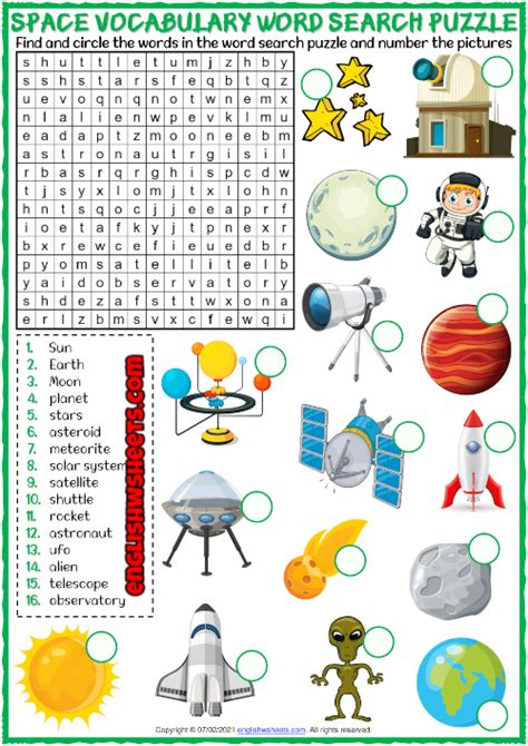 Space Vocabulary Esl Printable Word Search Puzzle Worksheet