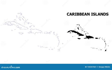 Vector Contour Dotted Map Of Caribbean Islands With Name Stock Vector