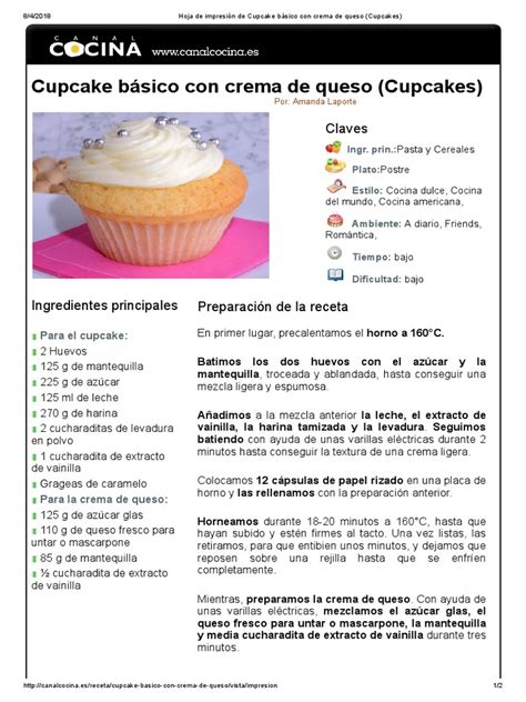 hoja de impresión de cupcake básico con crema de queso cupcakes pdf magdalena crema