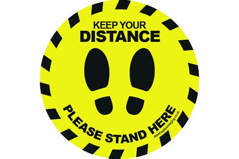 Keep Your Distance Round Floor Stickers Yellow Black