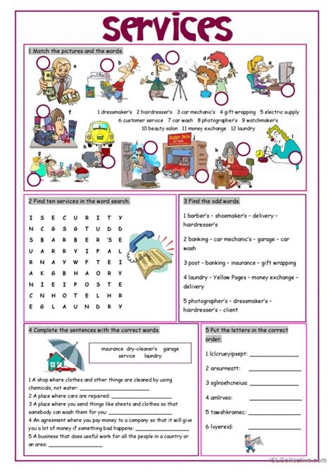 Services Vocabulary Exercises Wor English Esl Worksheets Pdf And Doc