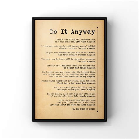 The Paradoxical Commandments Poster Print Do It Anyway By Dr Etsy