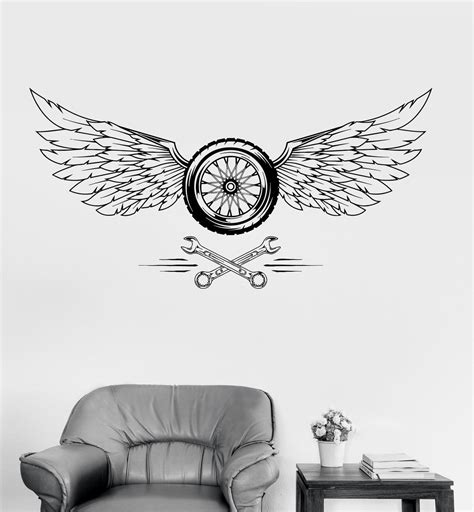 vinyl wall decal wheel wings car repair garage stickers mural unique g — wallstickers4you