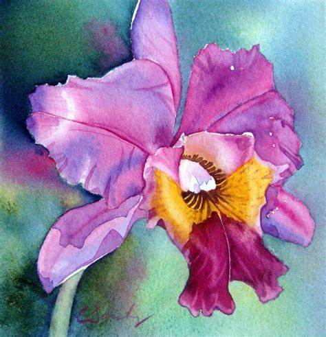 Watercolor Orchid Original Mini Painting Purple Orchid By Colleen