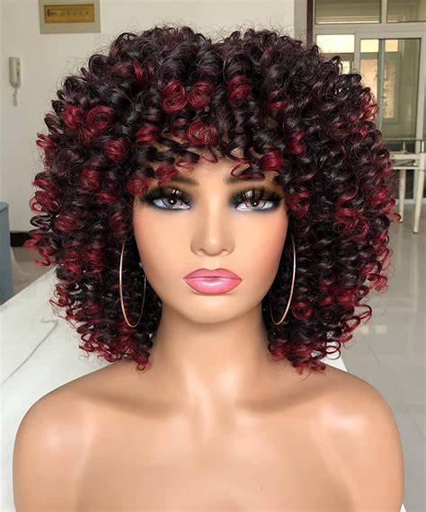 Amazon Com Annivia Curly Afro Wig With Bangs Short Kinky Curly Wigs For Black Women Synthetic