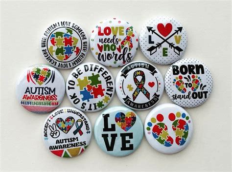 Autism Metal Pin Back Buttons Set Of 10 1 Button Pins Etsy