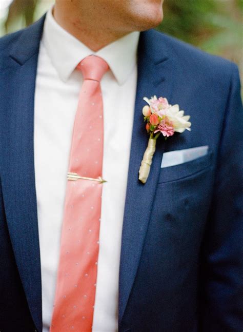 A Fun Modern Wedding It Girl Weddings Navy Suit With Coral Tie And