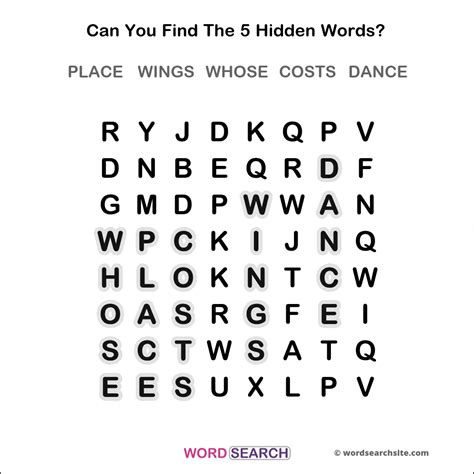 5 Letter Words For Kids Word Search 13 Place Wings Whose Costs Dance