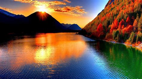 Sunset Over The Autumn River Wallpaper Backiee