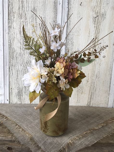 Summer Or Fall Floral Arrangement In Sage Green Vase Summer Etsy
