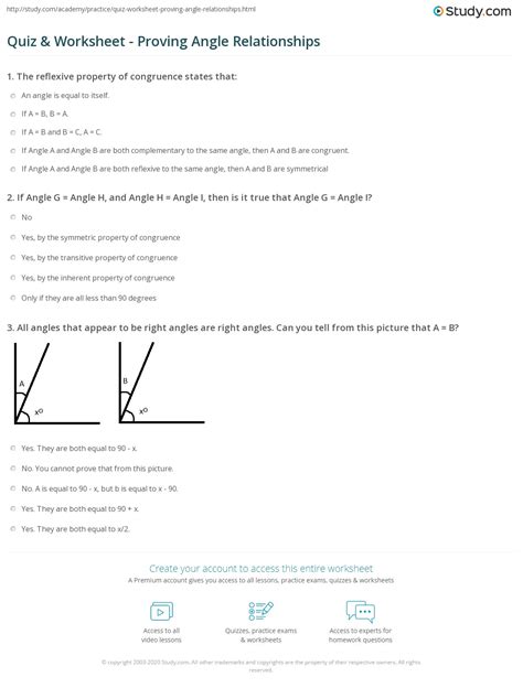 Add insight to your preparation. Quiz & Worksheet - Proving Angle Relationships | Study.com