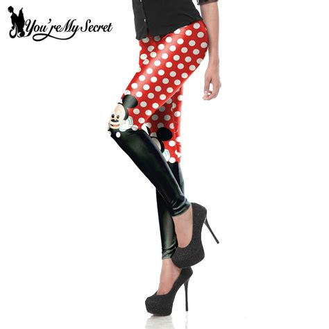 Youre My Secret New Arrival Cute Mini Mouse Red Dot Printed Sexy Slim Fitness Ankle Knee