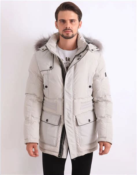 Winter Feather Down Filled Coat White Parka Fur Hooded For Men Buy