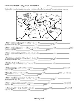 Locate the 15 main tectonic plates. Plate Boundaries and Crustal Features Worksheet | TpT