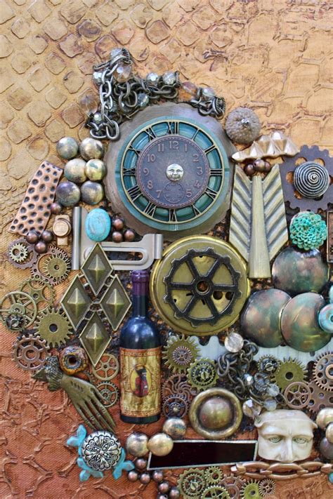 Found Objects Art Steampunk Decor Assemblage Clock Collage Original 3d