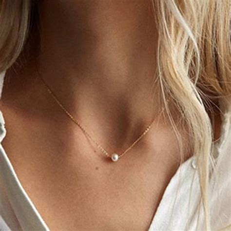 Stainless Steel Petite Pearl Choker Necklace Pearl Necklace Dainty