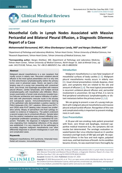 Pdf Mesothelial Cells In Lymph Nodes Associated With Massive